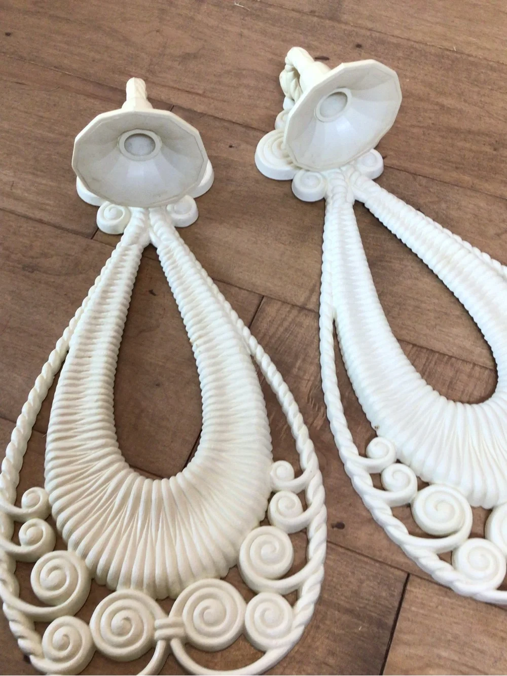 Vintage 1975 Burwood Products Faux Wicker Wall Sconce Pair MCM Boho Rattan 17
